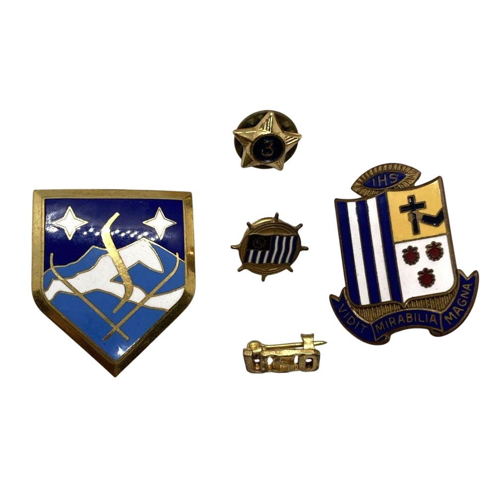 Vintage Lot of 5 Military Pin Coast Guard ROTC Gold Tone Lapel Pin USO